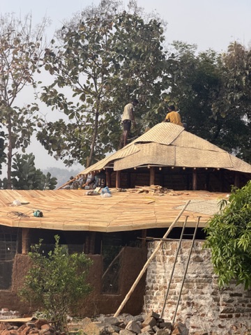 Mud walls taking shape under the trees