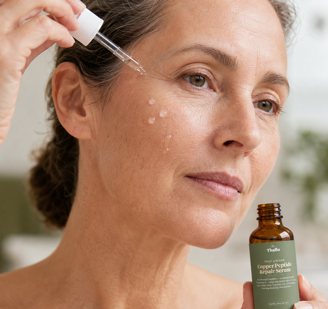 Applying serum drops to the face